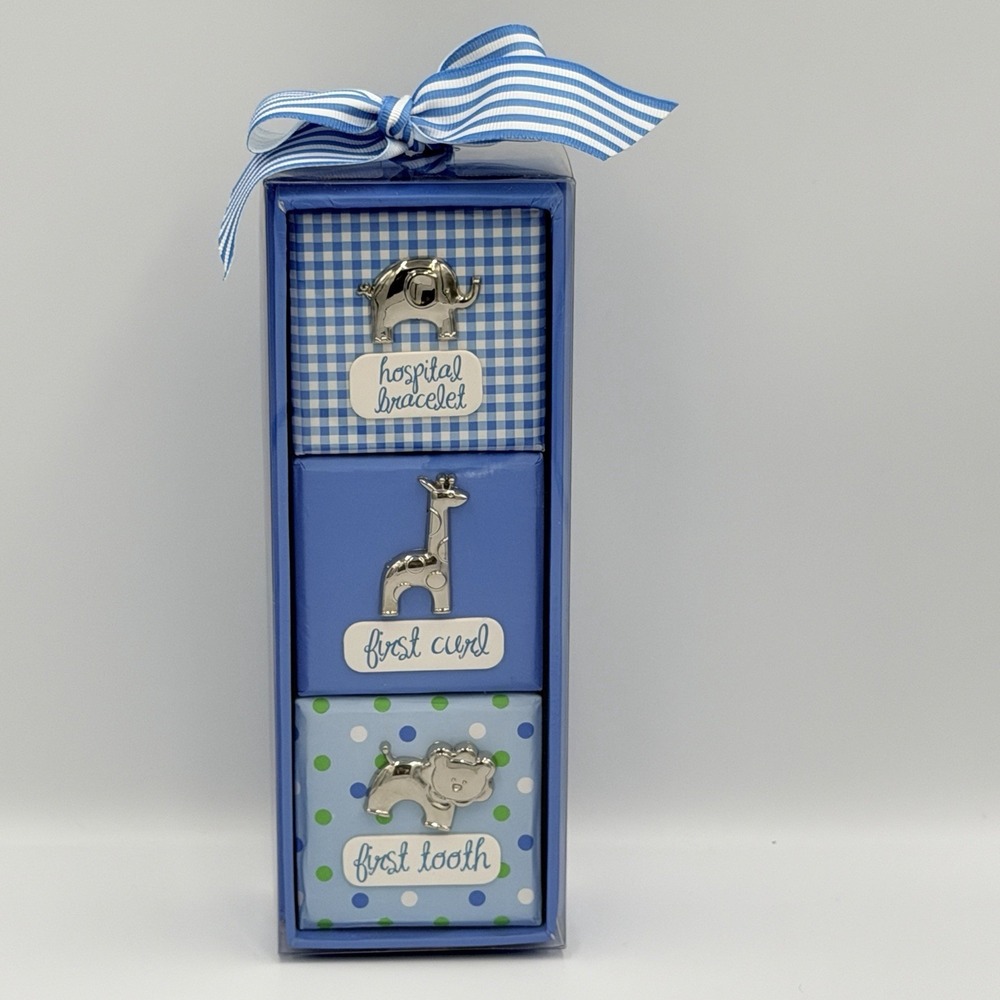 First Impressions Baby Keepsake Boxes Boy Blue Hospital Bracelet First Curl Gift